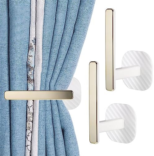 sdhiiolp 2 Pieces Curtain Holdbacks Holders Curtain Self Adhesive Drapery Tiebacks Curtain Decorative Tieback Hooks Modern Curtain Tie Backs for Home & Office Window Drapery, White