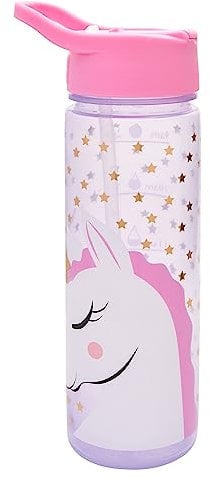 Polar Gear Unicorn Star Water Tracker Bottle with Straw – Reusable Kids 600ml PP in Pink – Official Merchandise BPA Free & Recyclable Plastic – For School Nursery Sports Picnic