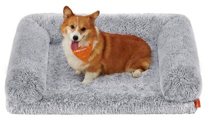 Feandrea FluffyHug Hundebett, Hundekissen Größe L, Hundematte für mittelgroße Hunde, Hundesofa Noppenschaumstoff, Bezug abnehmbar und waschbar, 91 x 68 x 23 cm, Ombré-Grau PGW232G01