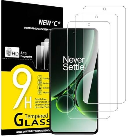NEW'C 3 Pezzi, Vetro Temperato per OnePlus Nord 3 5G, Pellicola Prottetiva, Senza Bolle, Durezza 9H, 0,33mm Ultra Trasparente, Ultra Resistente