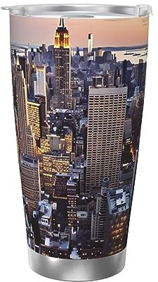 New York City 20oz Auto Tasse Edelstahl Becher mit Deckel Reise Isolierte Kaffeetasse Doppelwand Wasser Wiederverwendbare Tasse für Heiße Kaltgetränke Kaffeetasse für Home Office Outdoor