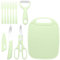 ZSMJAER 5 Piezas Juego de cocina para el hogar,robusta tabla de cortar de plástico,tijeras de acero inoxidable,cuchillo de cocina con tapa y pelador de frutas y verduras (Verde)