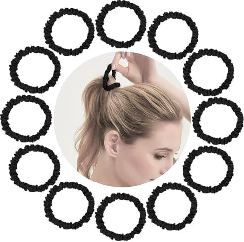 12er Seide Haargummis Kleine Yomaido Haarband Haarbänder Gummibänder Haarringe- Reißfeste Zopfgummis, Angenehm für das Haar für Frauen und Mädchen, Pferdeschwanz-Halter (Schwarz 12 Stück)