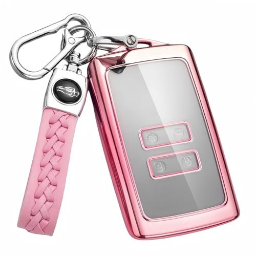 MEDZUK Coque Clé Compatible avec Renault Zoe 2019-2024 2025 Coque de Protection pour clé de Voiture TPU, Accessoire Étui pour Clés avec Porte-clés (Rose)