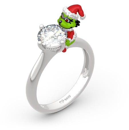 Jeulia Hug Me Sterling Silber Ringe für Damen „Welcome Christmas“ Runder Schliff, Valentinstag-Versprechen, Jahrestagsringe, Halloween-romantischer Albtraum-Schmuck (Weiß, 59(19))