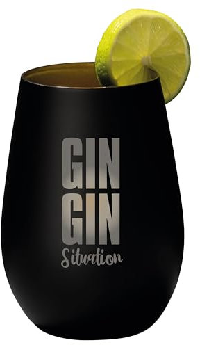 4you Design Gin Tonic Glas mit Spruch GIN GIN Situation – Geschenk für Männer, Frauen zum Muttertag oder Vatertag – Tumbler-Party-Glas aus Kristallglas – sehr bruchsicher – Schwarz-Gold – 465ml