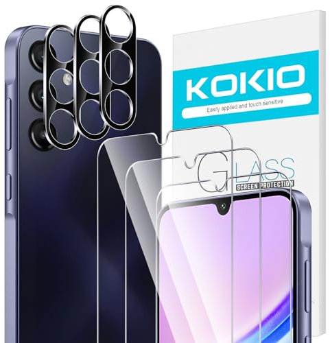 Kokio 3+3 Pièces Verre Trempé pour Samsung Galaxy A15 4G/5G 3 Pièces Film Protection écran avec 3 Pièces Caméra Arrière Protecteur, 9H Dureté, Anti-Rayures, Sans Bulles, HD Protection pour Samsung A15
