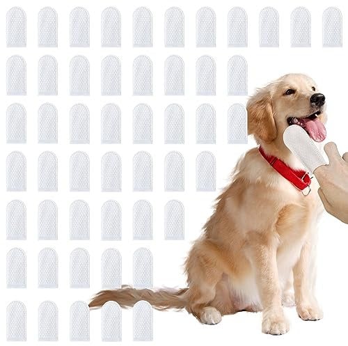 Dog Tooth Finger Wipes, 50 Pcs Pet Dental Care Finger Wipes Cat Dog Finger Toothbrush for Reducing Plaque & Tartar, Disposable Dog Ear Cleaner Finger Pads