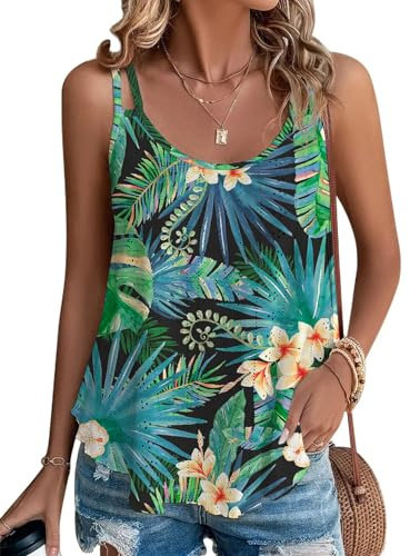 Damen Tanktops Ist Bügelfrei Träger Tops Ärmellose Blusentop Blaue Palmenblüte M