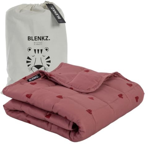 BLENKZ. Gewichtsdecke Kinder 5 kg – 140x200 cm | Entspannungsdecke mit Baumwoll-Oberfläche – Oeko-TEX Zertifiziert (Herz Rosa, 5kg-140x200cm)