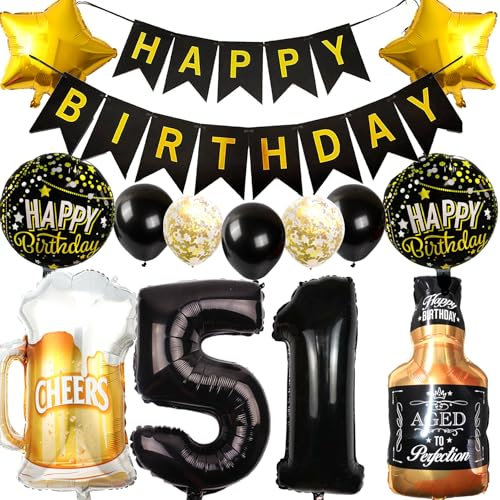 Ouceanwin Décoration Anniversaire 51 Ans - Ballons Bouteille de Vin, Bière, Whisky - Pour Hommes et Femmes - Hélium Ballon Fête
