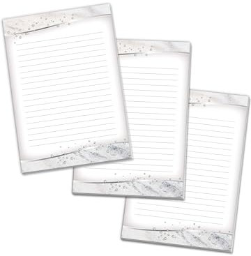 3 Briefblöcke stillvolles elegantes Marmor Motiv grau Briefpapier für Mädchen Kinder und Erwachsene Schule Notizen (3 Blöcke A4 mit je 25 Blätter)