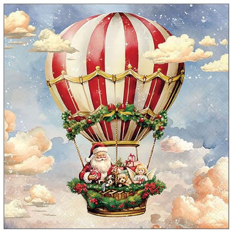 Ambiente Santa's Air Ballon Serviette 20 Stk. 33x33cm Weihnachtsdeko für gesellige Runden, Weihnachten, Santa Serviette, Weihnachtsserviette, Dekoserviette, Serviette für Festtage