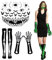 DRJCKOLOTH Grusel-Set Skelett-Handschuhe, Strümpfe, Gesicht-Tattoos, Arm-/Beinwraps & Gothic-Strumpfhosen | Halloween-Kostümzubehör für Cosplay & Horror-Partys