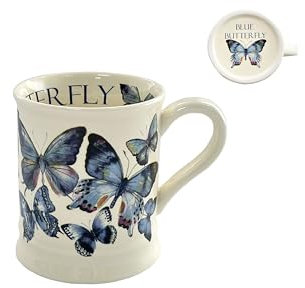 LINDACA 12OZ/360ML Stile giardino Ceramica Tazza di Caffe e Tazza di Te (farfalla)