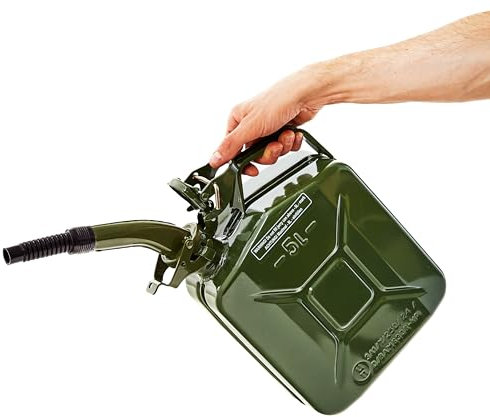 BW® Kraftstoffkanister Metall Benzinkanister 5 Liter mit Ausgießer - Olivgrün - RAL 6003 - TÜV-geprüft und UN-Zulassung - Made in Europe