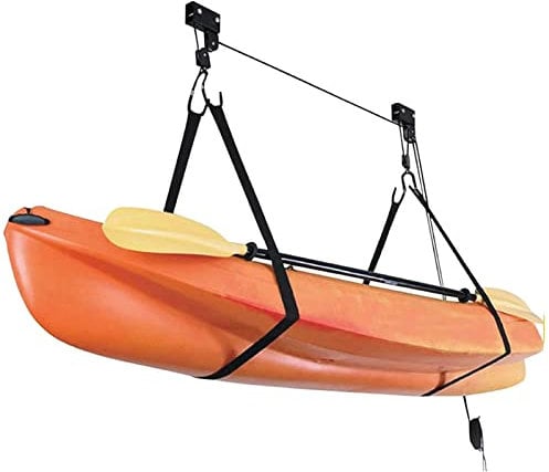 Heavy Duty Ceiling Mounted with Pulley System for Bicycle Kayak Canoe Garage Storage Rack Lift Hoists 100 Lbs Capacity