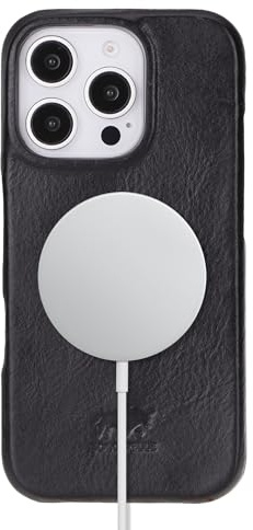 Solo Pelle Lederhülle für das iPhone 16 Pro in 6.3 Zoll Princeton Case Leder Hülle Ledertasche Backcover aus echtem Leder geeignet für MagSafe Zubehör (Schwarz)