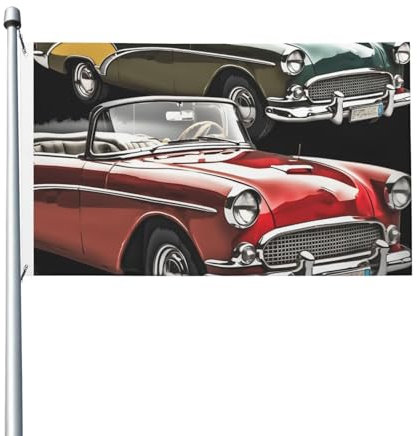 Flagge, 90 x 152 cm, doppelseitige Gartenflagge, vertikale Hausflagge, klassische Auto-Roadster, altmodische Willkommensflagge, Urlaubsbanner, dekorative Flaggen, Hofflagge für Außenbereich, Veranda,