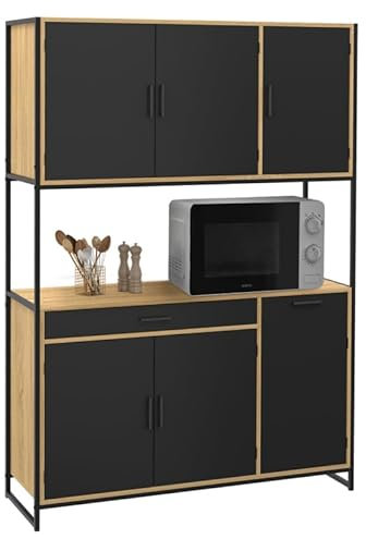 IDMarket - Buffet de Cuisine 120 CM Boston Meuble 6 Portes Design Industriel + tiroir