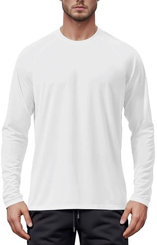 Tansozer Swimming Shirts for Men Long Sleeve T-Shirt UV 50 Protection Fishing Clothing Waterproof Sports Top Casual Plain Shirt, White, XXL