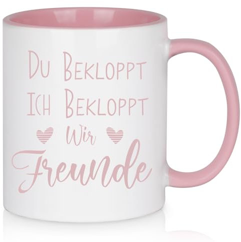 Diztoud Geschenk für Freund Weihnachten, Geburtstag, Geschenke für Freunde, Beste Freunde Geschenke, Freundin, BFF, Kollegin Tasse mit Spruch Du Ich Bekloppt Wir Freunde, 325ml Kaffeetasse, Rosa