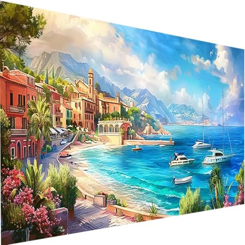 Peinture Numero Adulte Paysage, DIY Peinture Numero Fleur Kit de Peinture à l'huile sur Toile pour Enfants ou Débutants avec peintures et pinceaux, Décoration de la Maison 40x80cm (avec Cadre) A-L