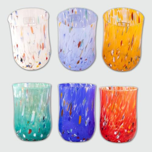 Generico Bicchieri Alti Colorati - Confezione 6 bicchieri in vetro soffiato di Murano 300ml