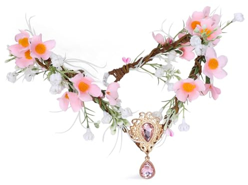 MOSTORY Woodland Fairy Crown für Renfaire Frauen Cosplay, Rosa Wald Blume Elfen Cirlet für Halloween Party