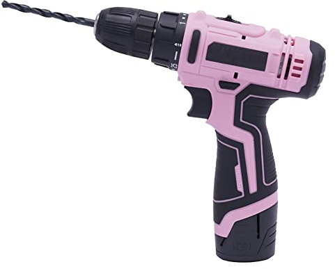 Pink Cordless Drill Set 12V Electric for Drilling Wood Metal Women DIY Projects Driver Screwdriver with Torque Speed Power Battery Included Home Project Lithium Ion Charger Tool Drills Kit