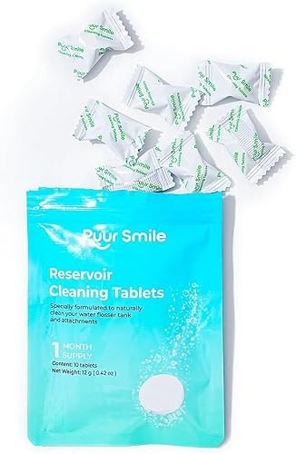 Puur Smile Water Flosser Reservoir Cleaning Tablets – 1 Month Supply – Cleans Water Reservoirs & Attachments – Easy-to-Use Cleaning Tablets for Routine Maintenance (10 Tablets)