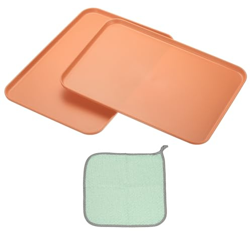 PATIKIL 15x10.6 Plateau En Plastique, 2 Pack Assiettes Rectangulaires Plateau Alimentaire Assiettes En Blé Plats Réutilisables À Dessert Avec Torchon Orange