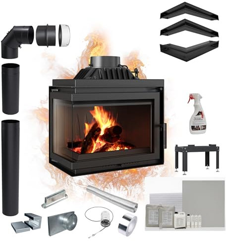 KRATKI Kamineinsatz Gusseisen Simple 8kW Holzofen Eck Links Ø200 BImSchV 2