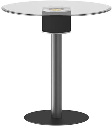 Smart End Table with HiFi Bluetooth Speaker, Coffee Table with LED Atmosphere Light, Tempered Glass Table, U Disk/USB Connection, Round Side Table for Bedroom, Living Room, Office