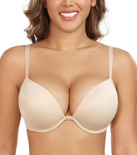 DotVol Women's Thick Padded Push Up Plunge Wired Everyday Bra(Beige,38B)