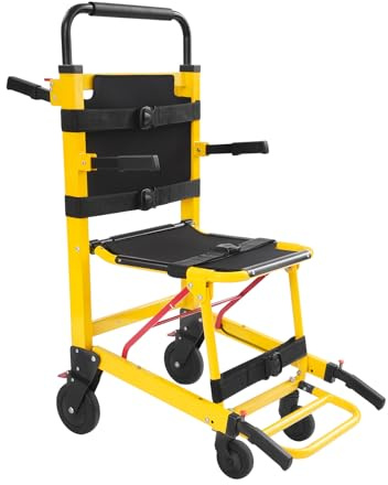 EMS Silla de escalera de aleación de aluminio, silla plegable de 350 libras, silla de evacuación multiusos de 2-4 ruedas para bomberos, silla de escalera manual para personas mayores, discapacitados