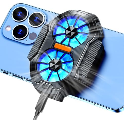 Gaming Phone Cooler, Double Fans Air-cooled radiator, Phone Cooling Fan, Cooler Quickly Cooling Games Live Artifact Compatible with All Mobile Phones Stretching Width 62-92mm