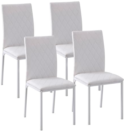 HOMCOM Esszimmerstühle 4er Set mit Rückenlehne Rautensteppung, Weiß