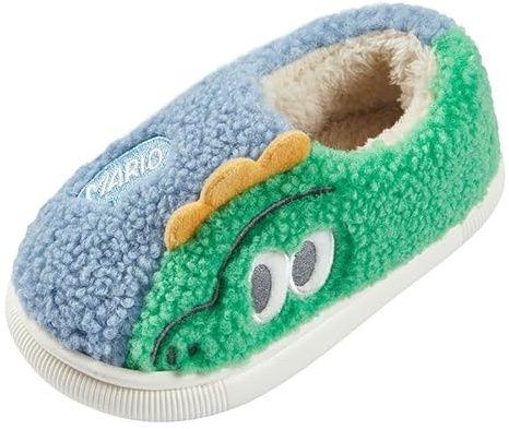 SMajong Slippers Girls Children Plush Slippers Boys Warm Lined Slippers Winter Cartoon Non-Slip Slippers 22-34 EU, Blue Green, 37/38 EU