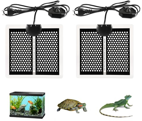 2 Stück 5W Heizkissen für Glasbehälter,15x14cm Aquarienheizkissen,verstellbares Heizkissen für Reptilien mit Temperaturregelung,Terrarium Heat Mat für Reptilien, Schlangen, Spinnen, Raupen, Eidechsen