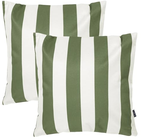Icon Outdoor Kissen, Grün Streifen Streifen Kollektion, 2er Pack, Wasserabweisend Stoff, Garten Kissen mit Füllung, 43cm x 43cm, Dekokissen für drinnen und draußen, Lounge, Garten, Terrasse