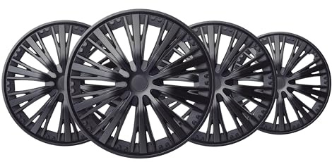 +PWR Car Parts Radkappen 16 Pulse Schwarz, 4er-Set, Universal, hochschlagfestes ABS, Druckbefestigung, modernes Design und optimierte Belüftung