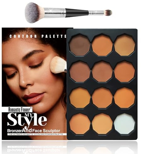 JasCherry Contour Palette, 12 colori di contorno illuminante polvere correttore con pennello a doppia testa, regali di trucco per le donne, C