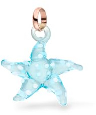 Purelei Seestern Charm aus Glas für Damen, handgefertigter Anhänger in Hellblau mit weißen und roten Punkten, maritimer Schmuck Anhänger für Ketten und Armbänder