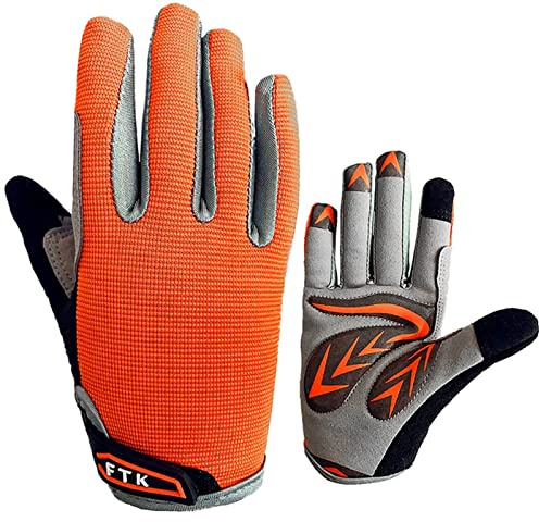 Cycling Gloves Kids Boys Girls Youth Full Finger Pair Bike Riding, Children Toddler Touch Screen Mountain Road Bicycle Warm Cold Weather Gel Padded, Color Blue Orange Age 2-11 (Orange, X-Large)