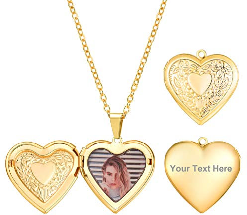 PROSTEEL Damen Foto personalisiert Collier Herz Medaillon zu Öffnen 18k vergoldet Vintage Blumen Anhänger Halskette Bilder Amulett Floating Locket für Mädchen Weihnachten Valentinstag