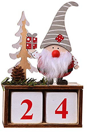 LAEMILIA Weihnachten Countdown Würfel Holz Kalender Ornament Santa Desktop Holzwürfel Würfelkalender Dauerkalender für Weihnachtsfeier Home Tischdekoration Spielzeug