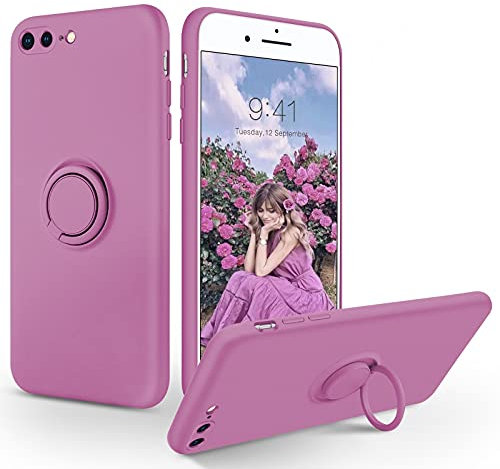 SouliGo iPhone 8 Plus Case, iPhone 7 Plus Case Silicone Gel 360° Ring Holder Kickstand for Magnetic Car Mount Soft Rubber Anti-Scratch Slim Protective Shockproof Phone Cases 5.5 - Lilac Purple