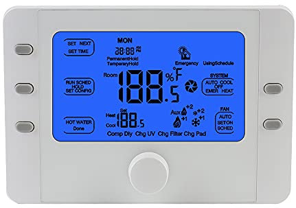 Cenbey Termostato inteligente de aire acondicionado Coolair para 3 sistemas de calor / 2 sistemas de bomba de calor, 24 V, batería de termostato de aire acondicionado (luz azul)