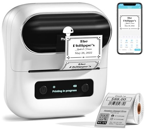 Phomemo M220 Label Maker, Thermal Label Printer, Portable Label Maker Machine for Barcode, Name, Address, Labeling, Mailing, Home, Office & Small Business Compatible with Phone & Laptop